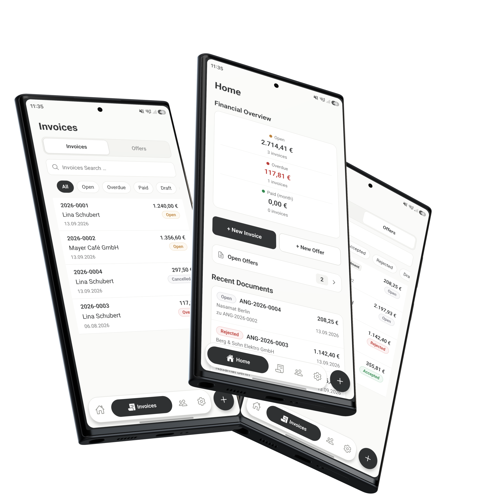 واجهة تطبيق Invoicy لعرض الفواتير والعروض