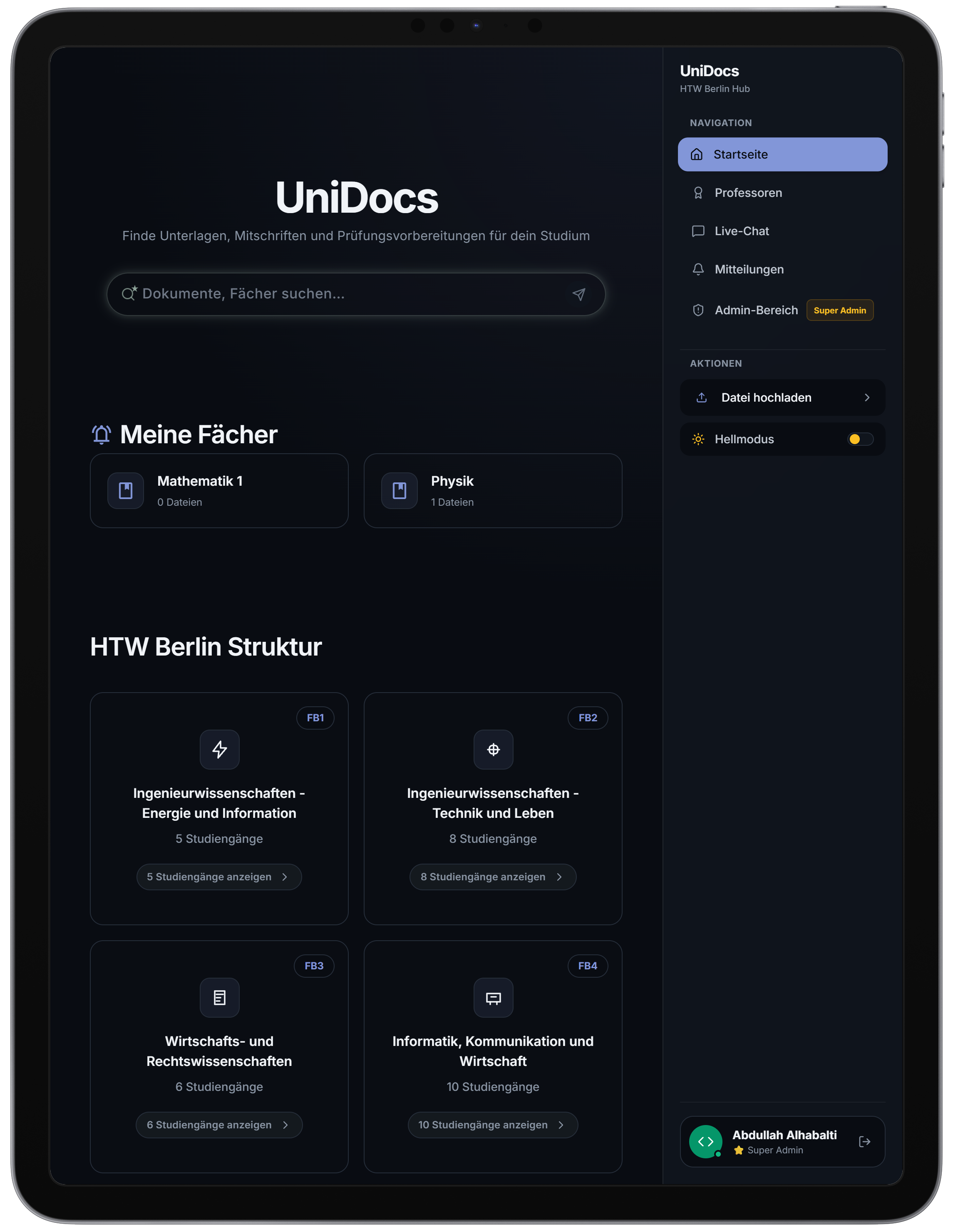 الواجهة الرئيسية لمنصة UniDocs
